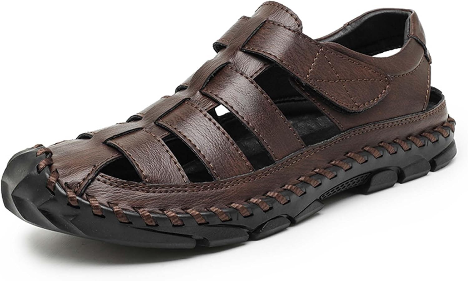 

Мужские сандалии с закрытым носком, дышащие, с вырезами, повседневные спортивные сандалии, летние сандалии для походов и альпинизма, кожаные сандалии для прогулок на улице, вождения, пляжа и плавания Generic, коричневый