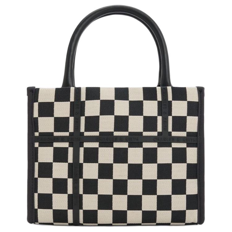 

CHARLES&KEITH Тканевая сумка-шоппер, шоппер, сумка через плечо, дамская сумка среднего размера, цвет кремово-молочный белый/черный