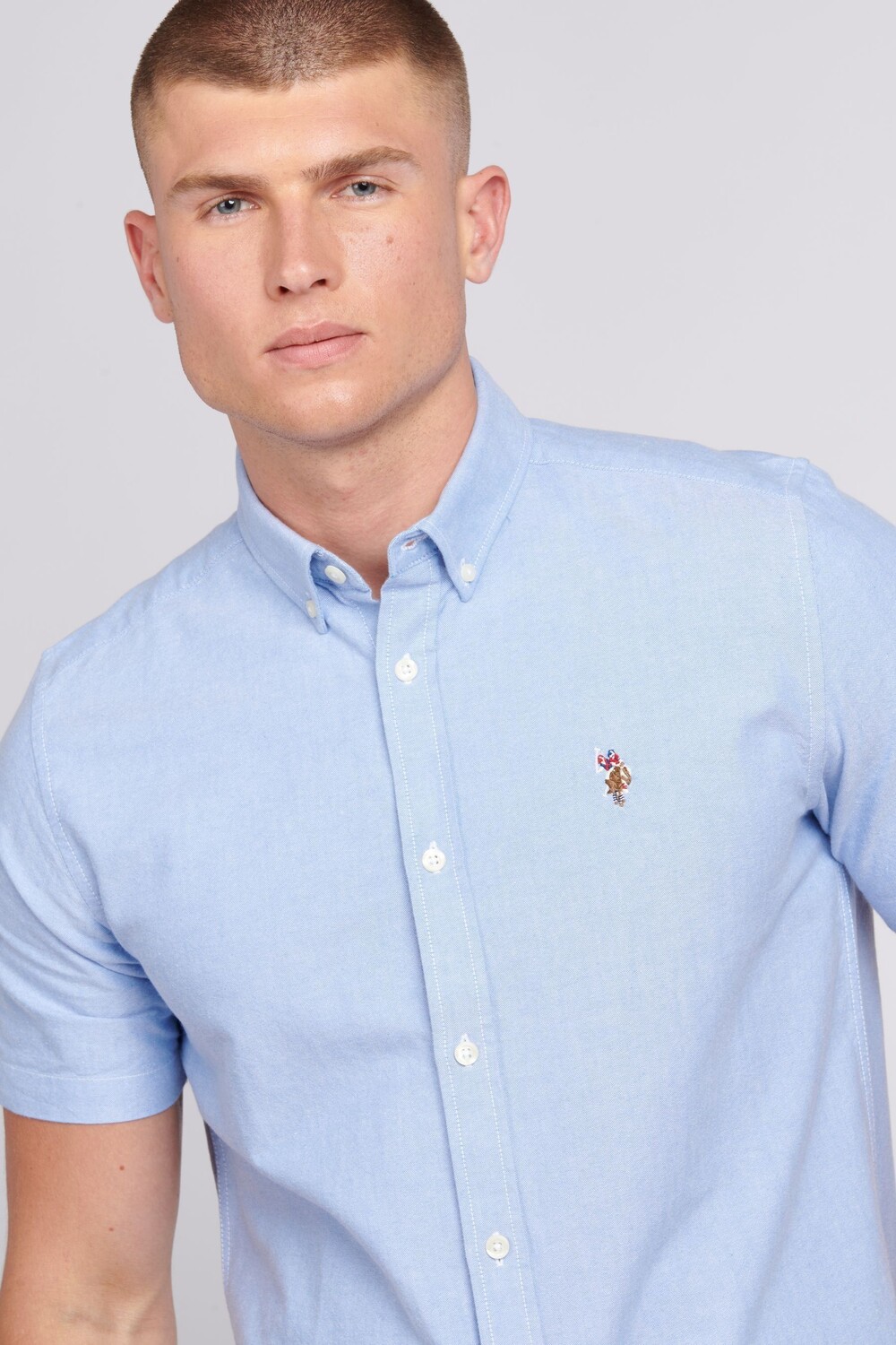 Мужская оксфордская рубашка с коротким рукавом U.S. Polo Assn, синий — фото 2