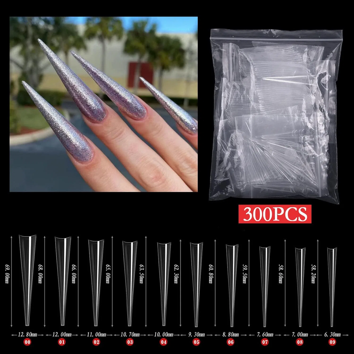 Накладные ногти Half Cover для акрилового маникюра ‎Elnwnnkc, Xxl, Transparent, 300 Stück — фото 3