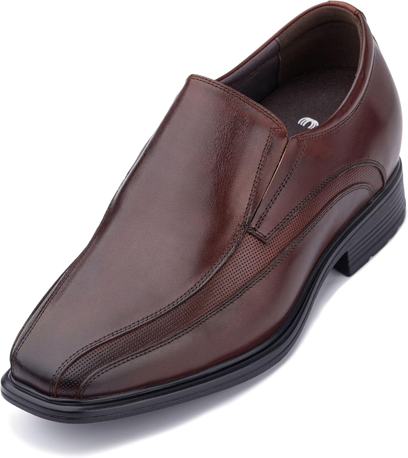 

Мужские невидимые туфли-лифтеры CALTO - темно-коричневая кожа, без застежек, суперлегкие формальные лоферы - на 8 см выше - G60125 - размер 11.5 D(M) US