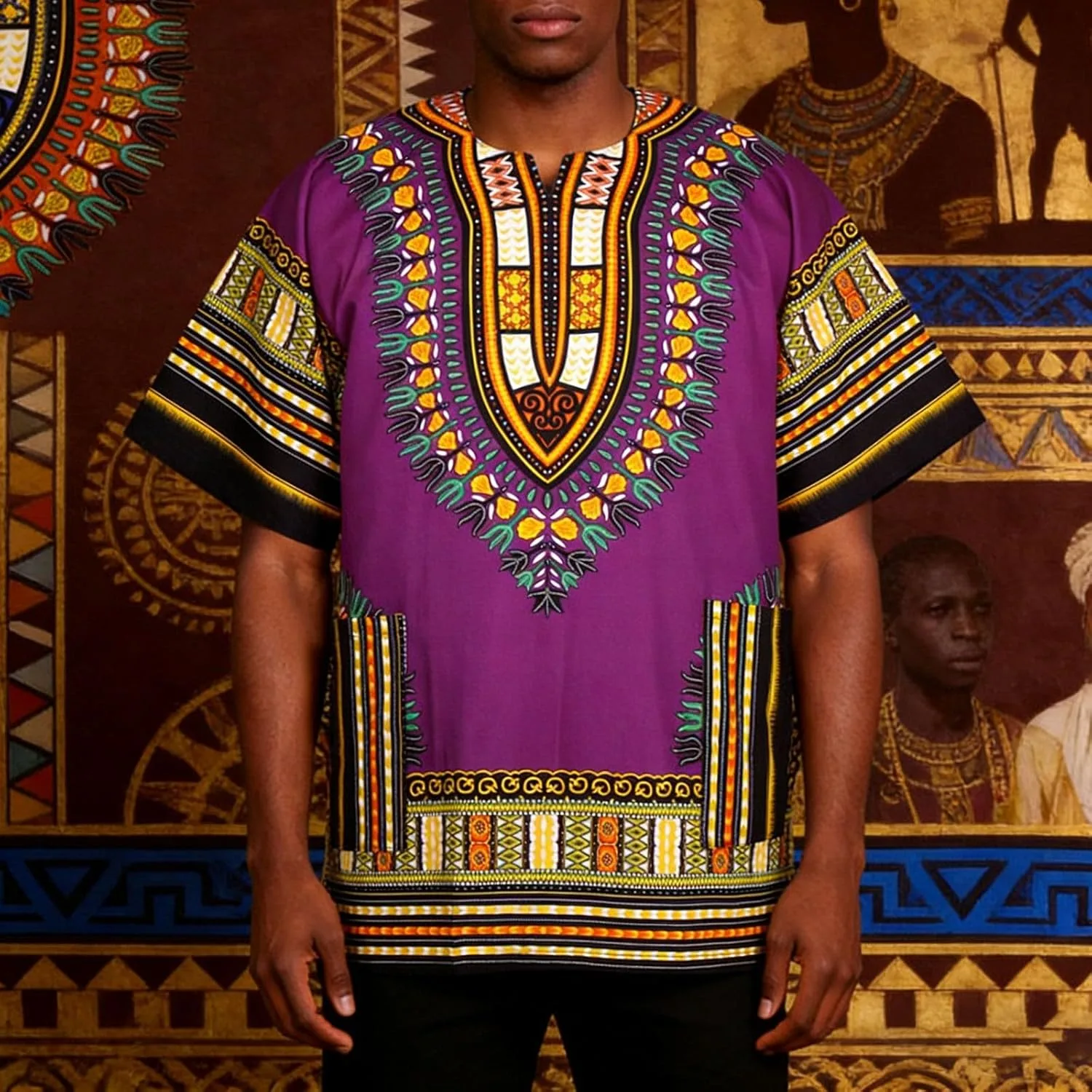 Plus Size Dashiki Shirt для мужчин и женщин, африканский традиционный принт, короткий рукав — фото 3