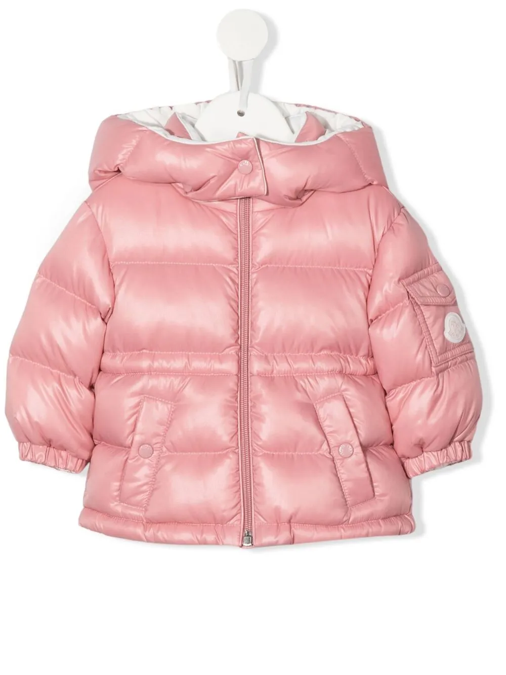 

Пуховик с нашивкой-логотипом Moncler Enfant, розовый