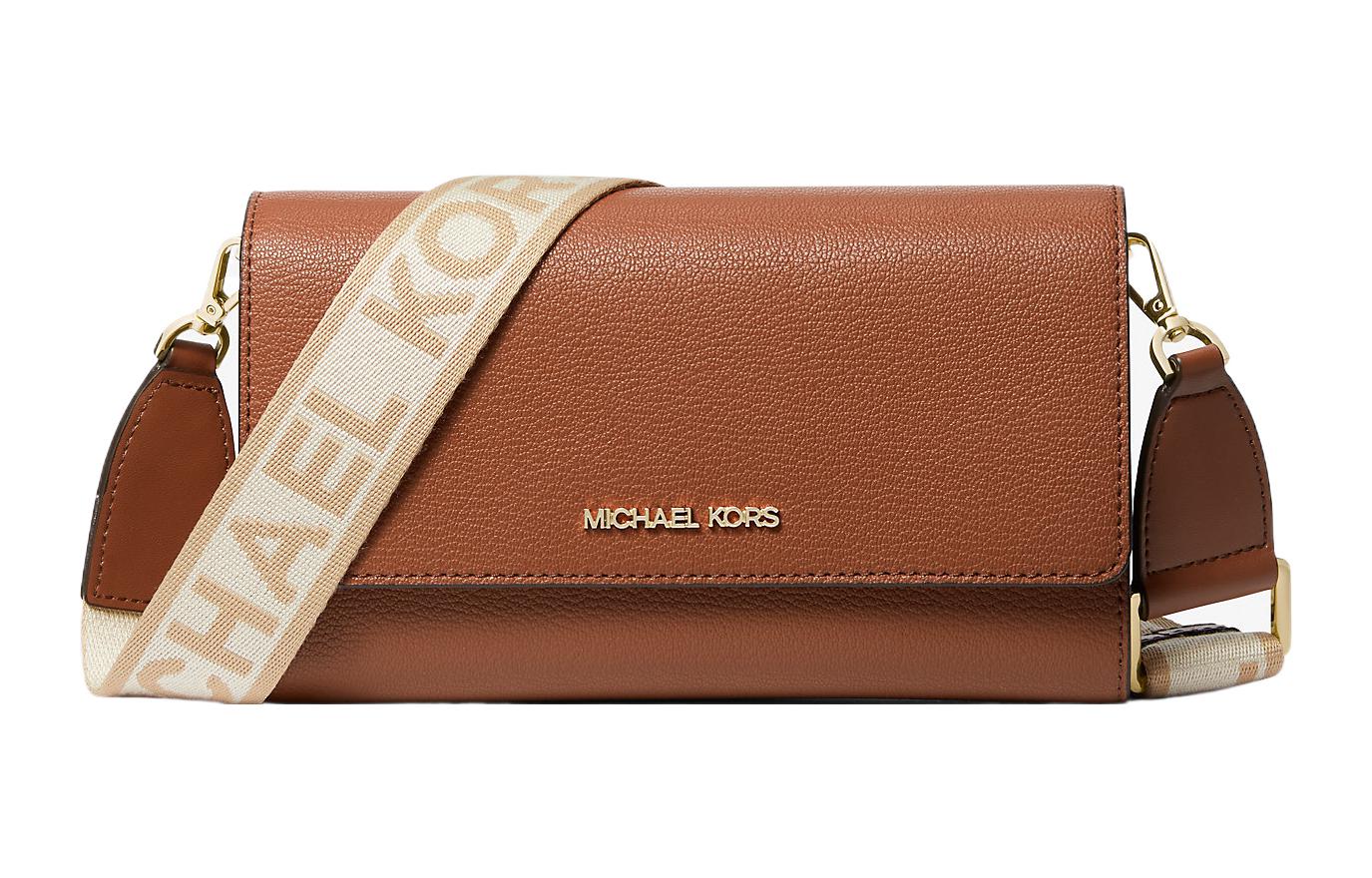 

MICHAEL KORS Кожаная сумка сумка-багет через плечо кроссбоди большая женская коричневая, Brown