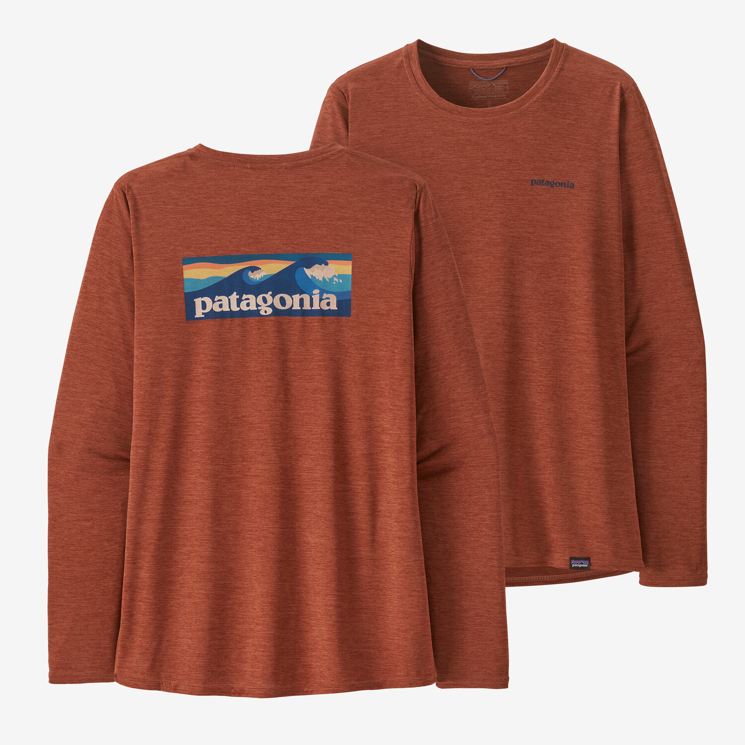 

Женская рубашка Capilene Cool с длинными рукавами и рисунком на каждый день — Waters Patagonia, цвет Boardshort Logo: Burl Red X-Dye