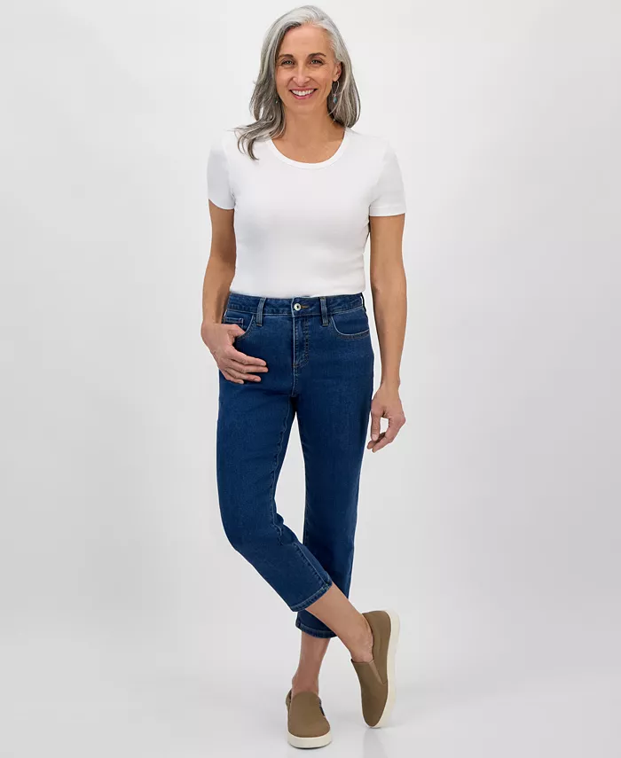 

Укороченные джинсы с высокой посадкой и прямыми штанинами Petite Style & Co, синий