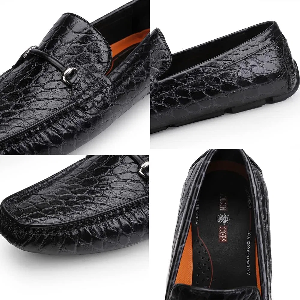 Лоферы кожаные с рисунком крокодила, Men's, Black — фото 2
