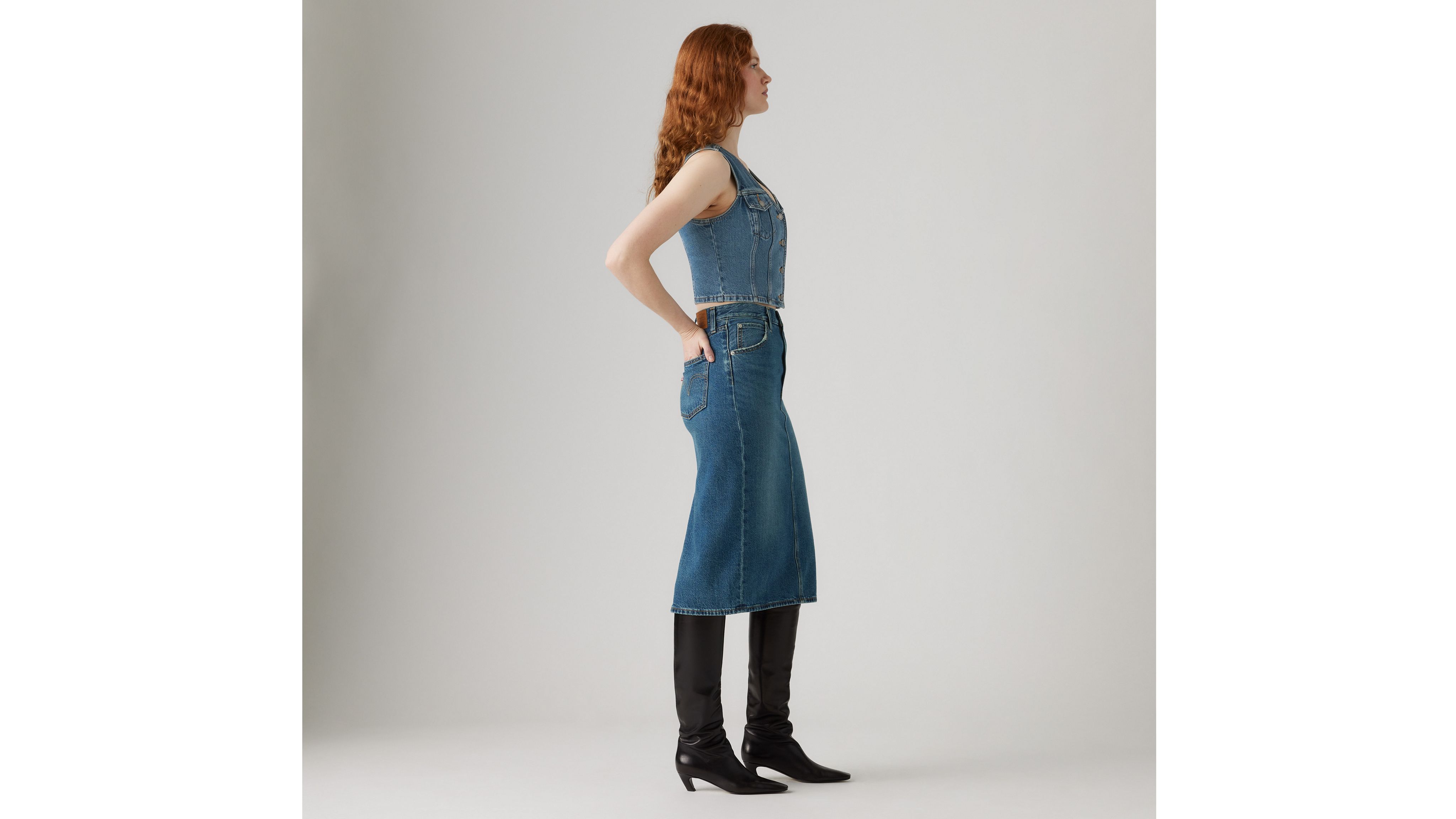 Юбка с высокой талией и разрезом сзади Levi's, Review Time - Medium Wash — фото 4