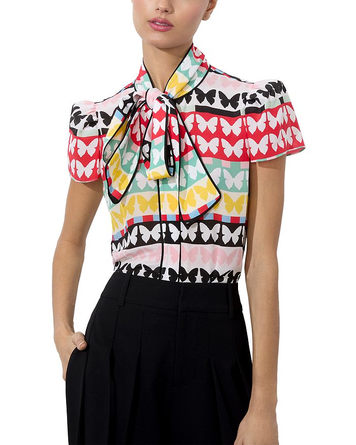 

Шелковый топ с бантом от Jeannie Alice and Olivia, белый