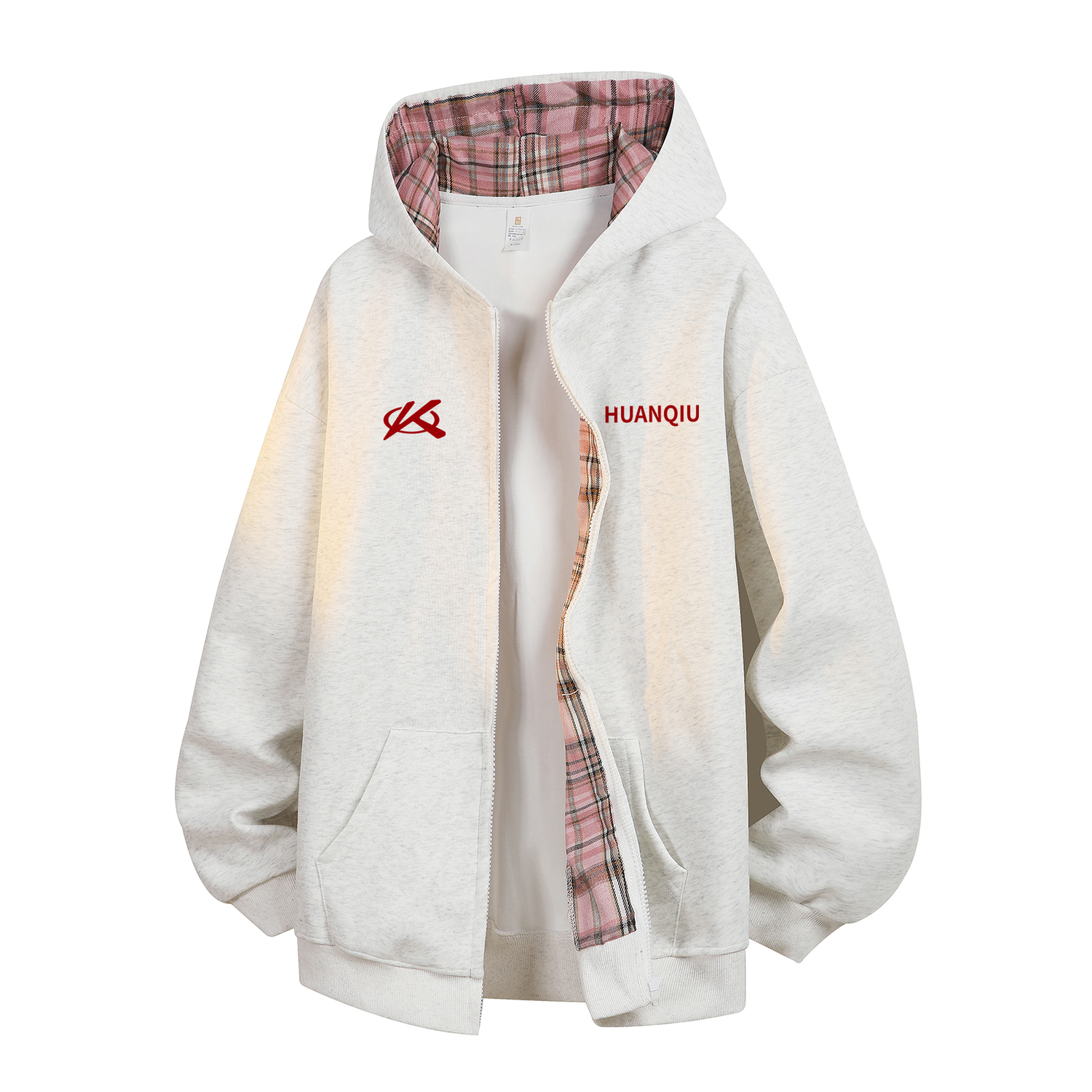 

Толстовка Unisex Hooded Moderate Cardigan HUANQIU, белый & серый & розовый (красный )