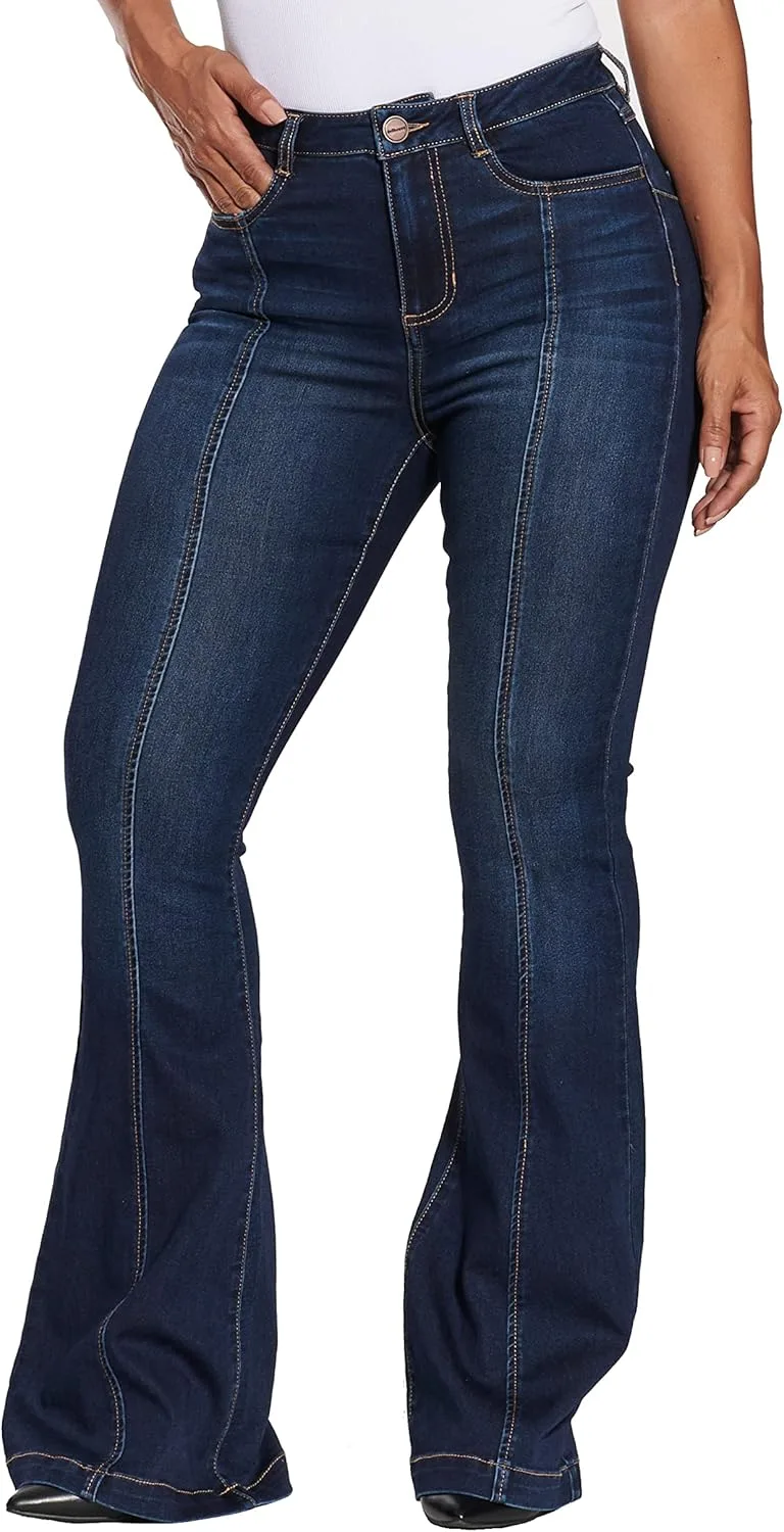 

Женские джинсы Dollhouse темного оттенка с высокой посадкой и расклешенным силуэтом