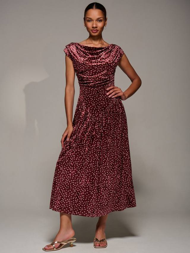 

Велюровое платье с драпированным капюшоном Jolie Moi, Burgundy Polka Dot