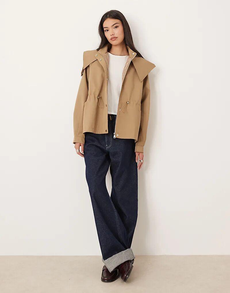 

Glamorous укороченная куртка-тренч с капюшоном и боковыми застежками-фиксаторами бежевого цвета