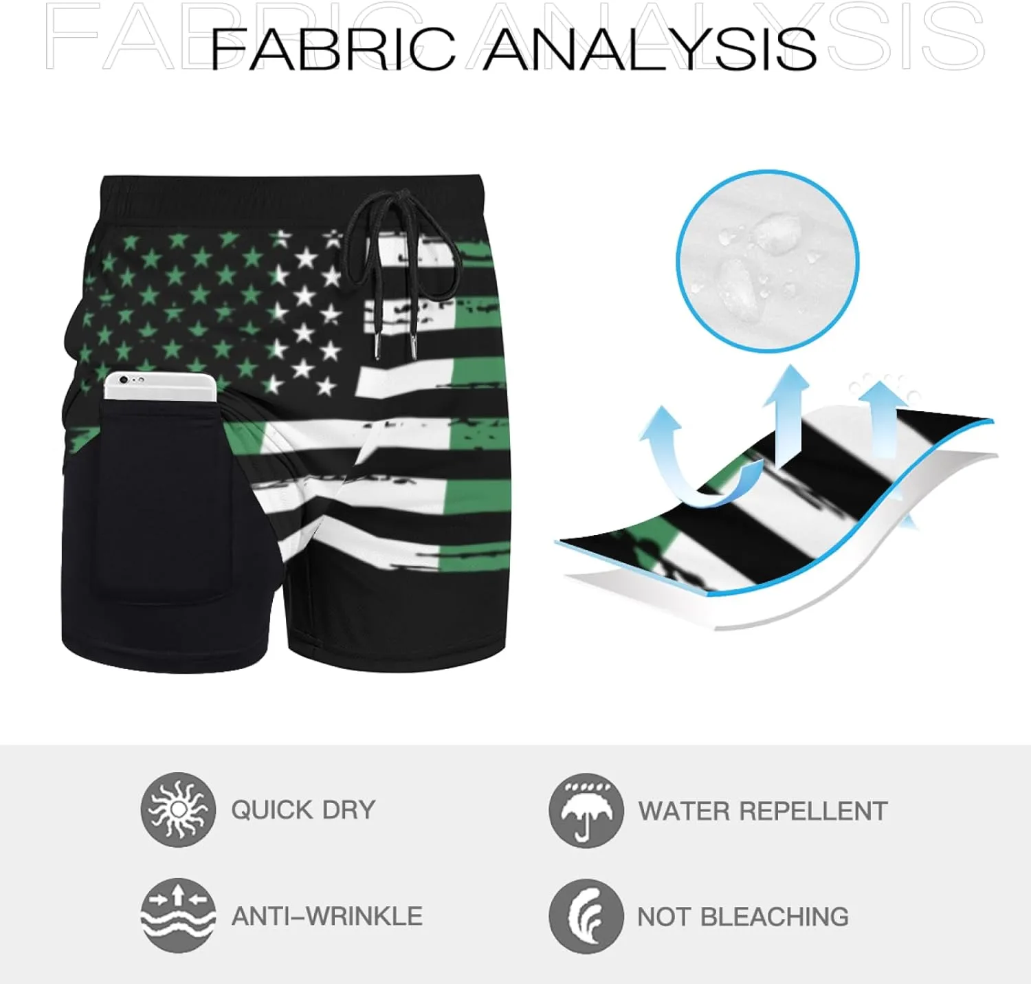 Мужские плавки с сетчатой ​​подкладкой, завязками, быстросохнущие, с карманами, с флагами США, Америки и Нигерии Generic, черный — фото 4