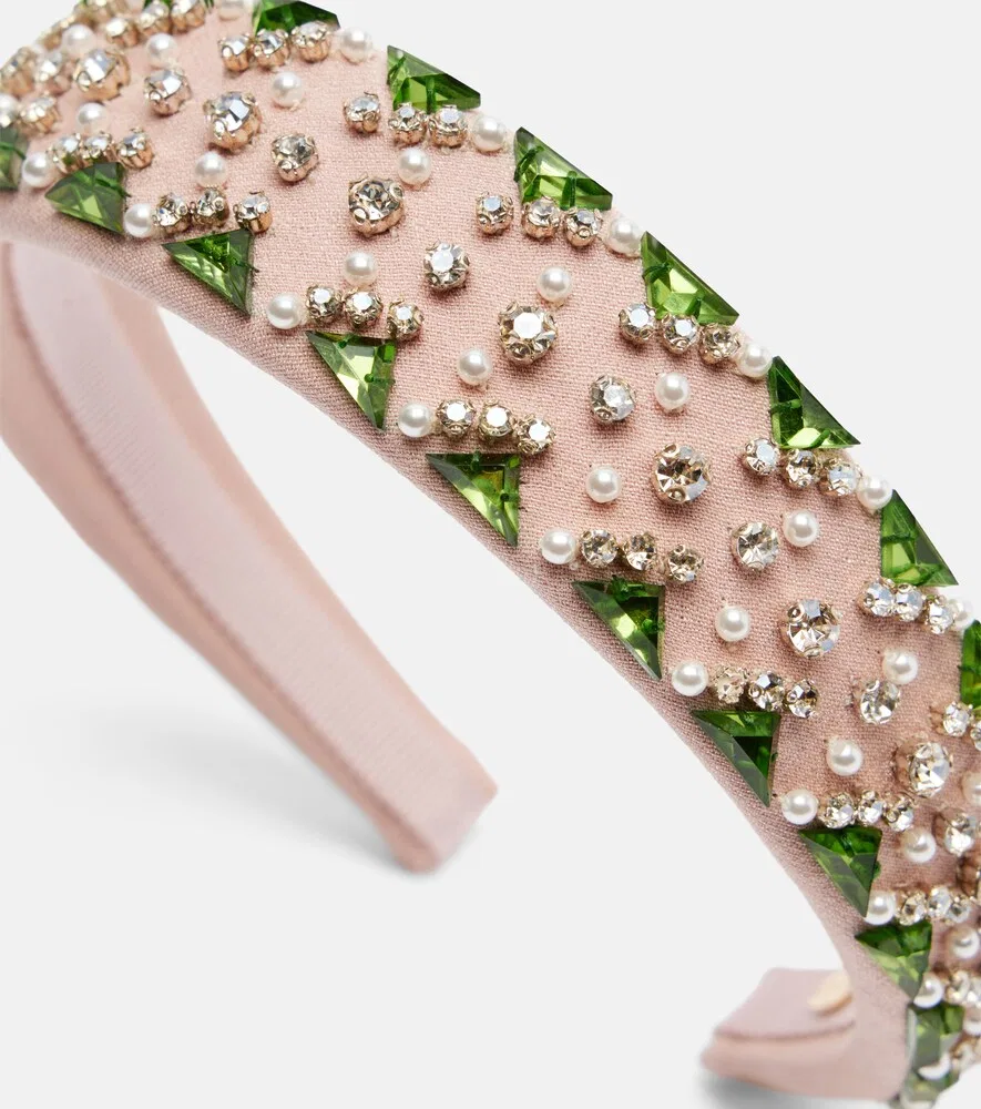 Повязка на голову от Crepe Couture, украшенная вышивкой Valentino, розовый — фото 3