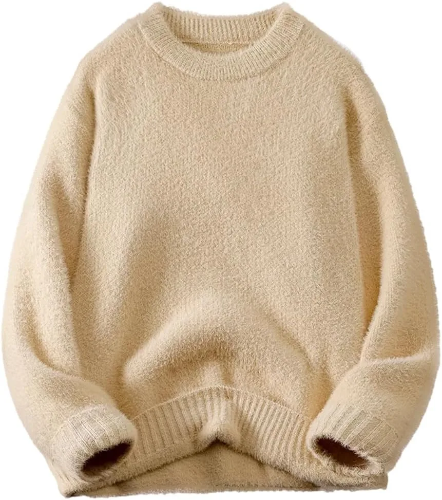 

Мужской свитер с круглым вырезом, теплый, свободного кроя, однотонный