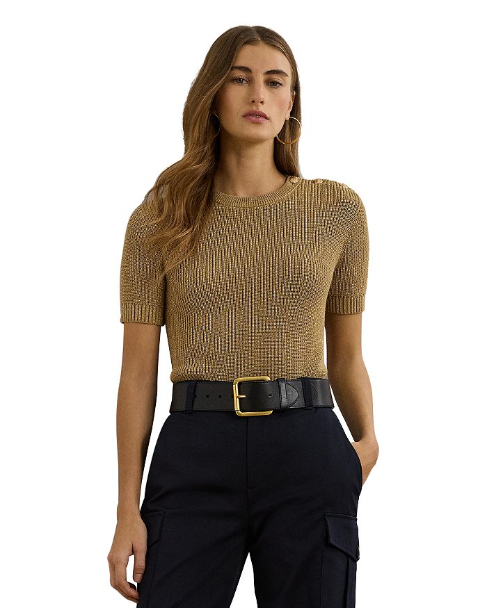 

Свитер с короткими рукавами в рубчик с металлическим оттенком Ralph Lauren, золотой