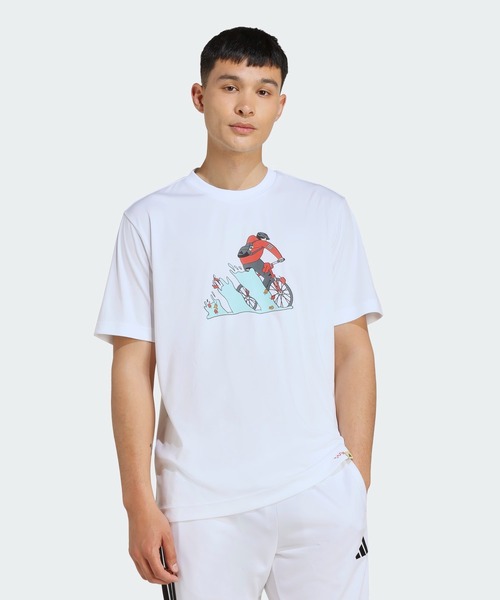 

Футболка с графическим изображением велосипеда, технология ClimaCool, бренд adidas, цвет белый