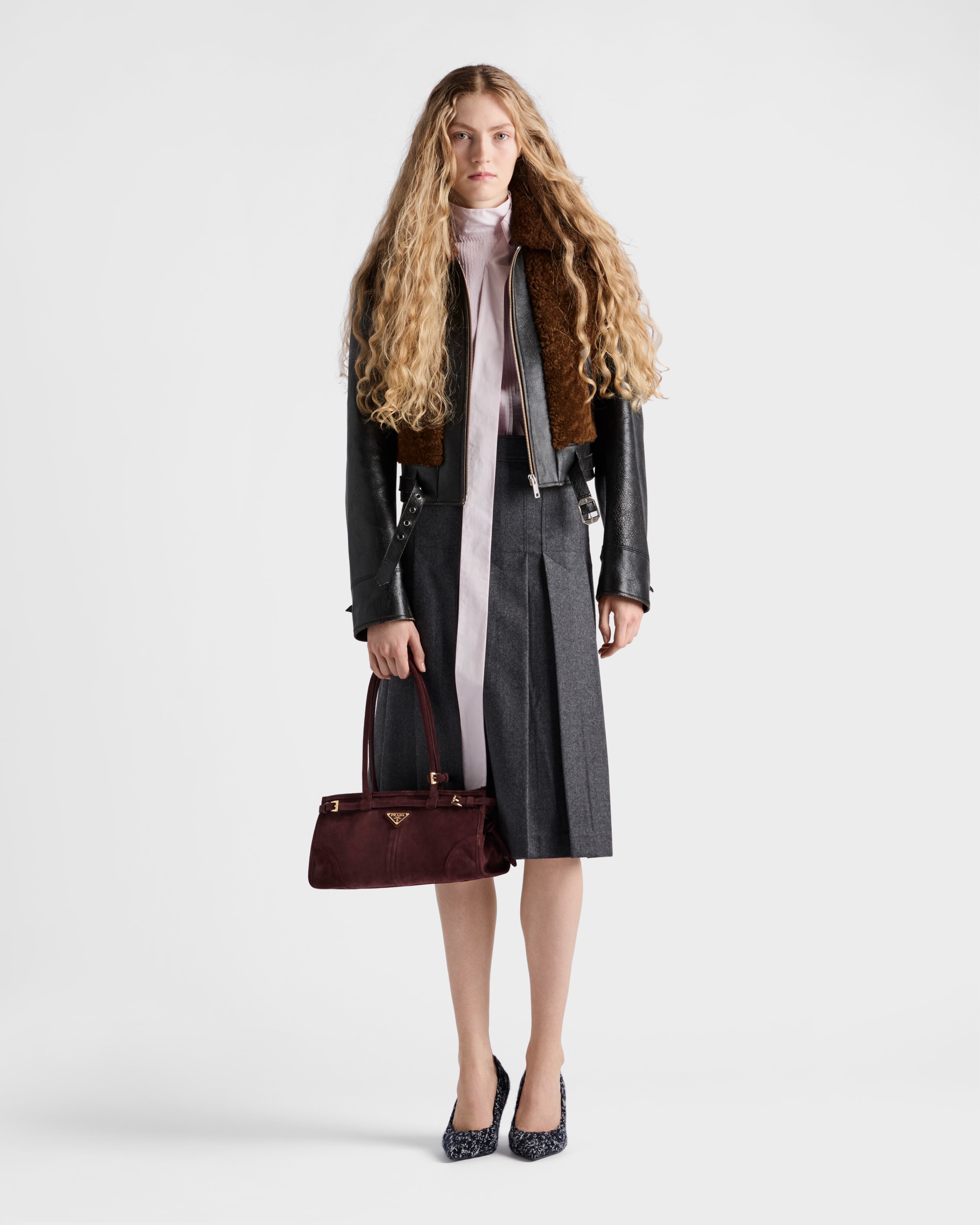 Куртка из кожи и овчины Prada, черный / обожженная сиена — фото 2