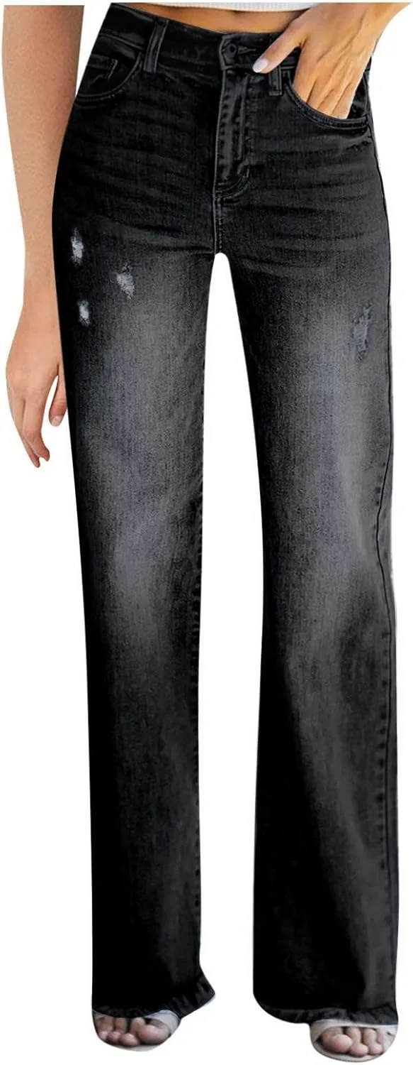 

Женские джинсы Wide Leg High Waisted Straight Leg Stretchy Denim с карманами