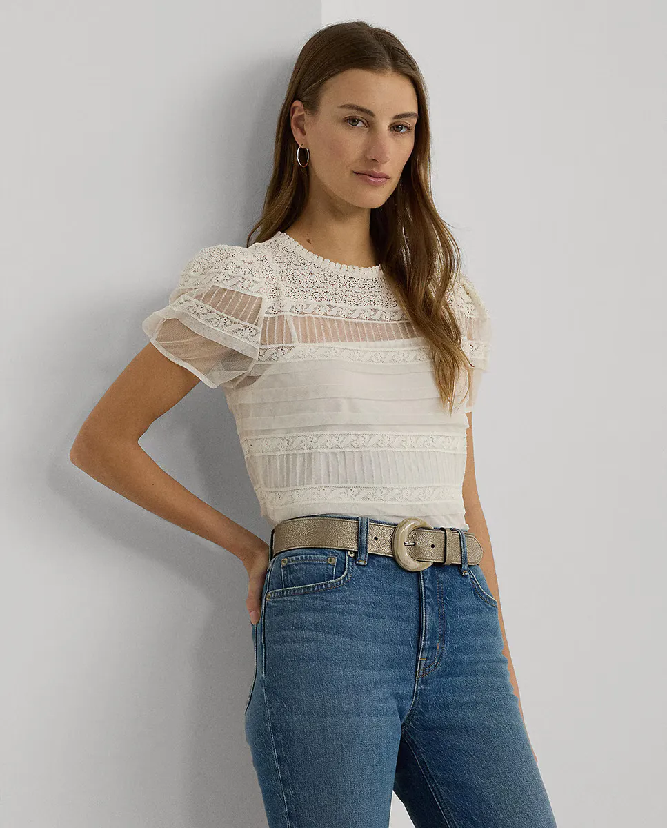 

Романтическая женская блузка с прозрачной сеткой Lauren Ralph Lauren, цвет Crema
