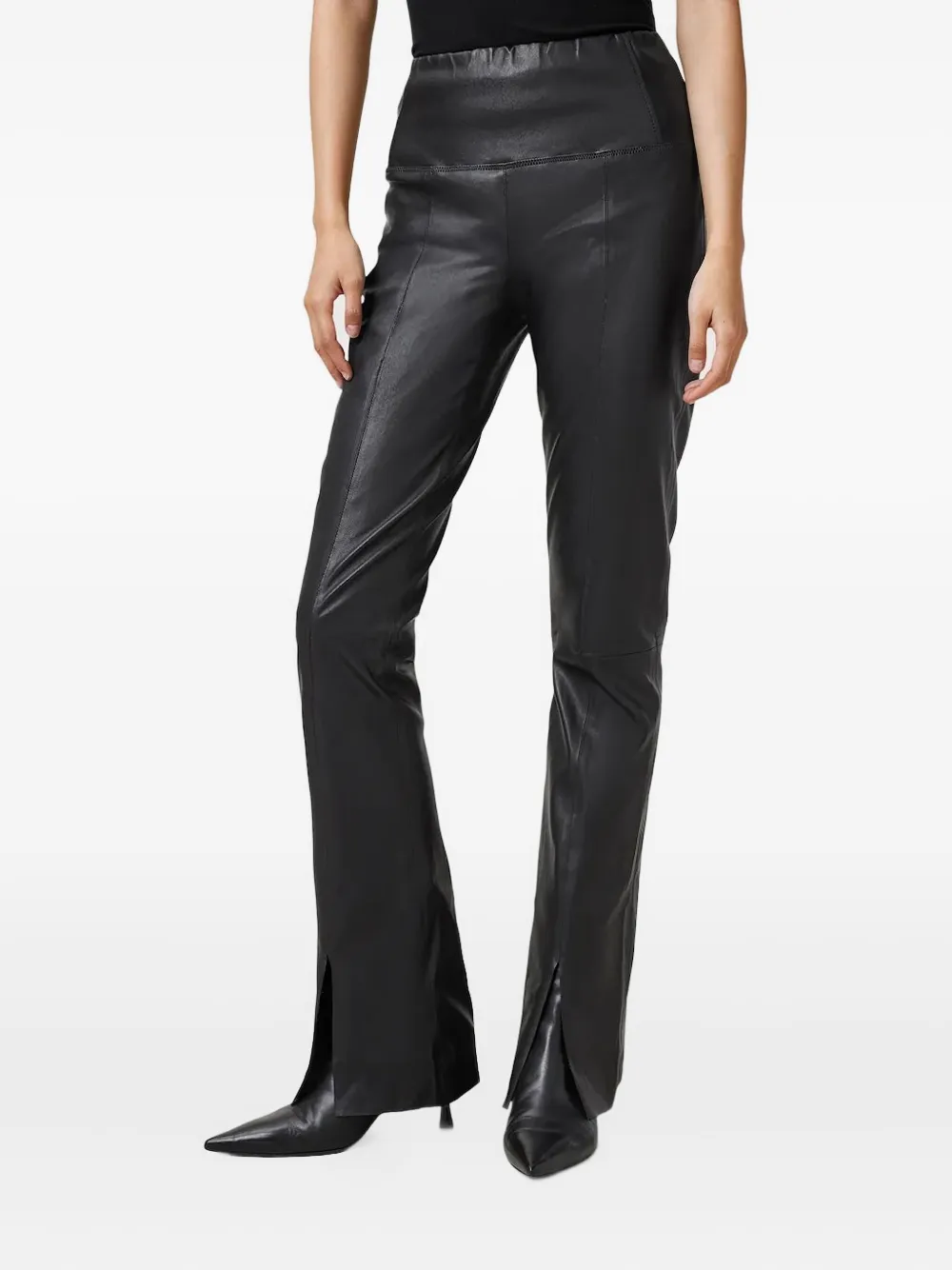 

Кожаные брюки с разрезами по низу AllSaints, черный