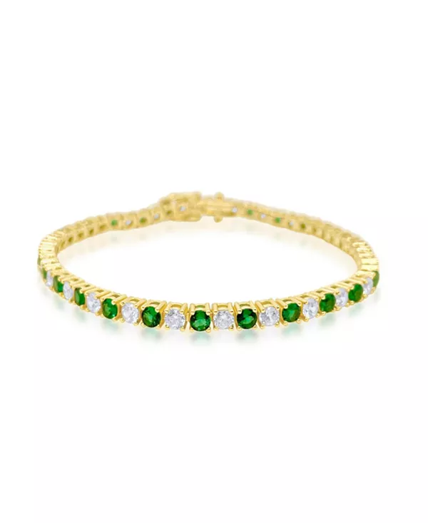 

Теннисный браслет из серебра с чередующимися изумрудами и фианитами желтого цвета, 7 дюймов, созданный Etoielle, yellow