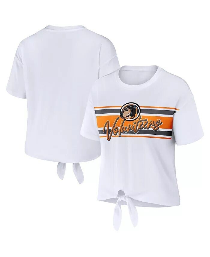 

Женская белая укороченная футболка Tennessee Volunteers в полоску спереди с узлом Wear By Erin Andrews