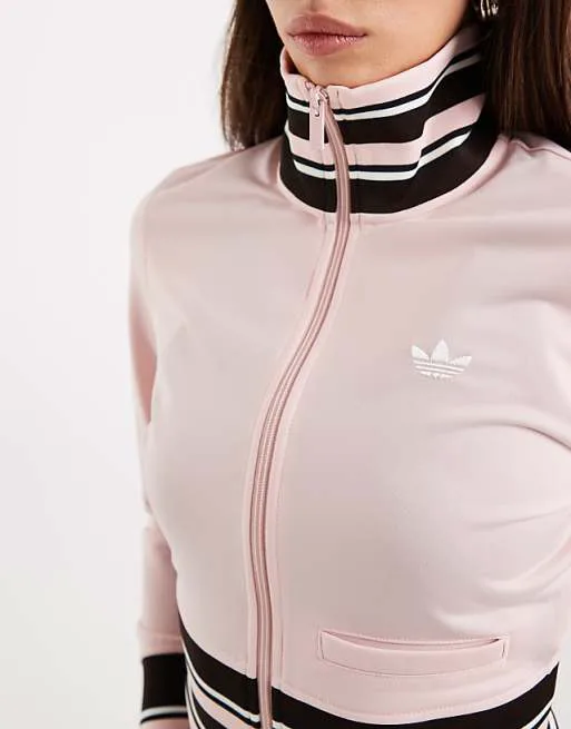 Светло-розовый спортивный топ в винтажном стиле с полосками в рубчик adidas Originals — фото 4