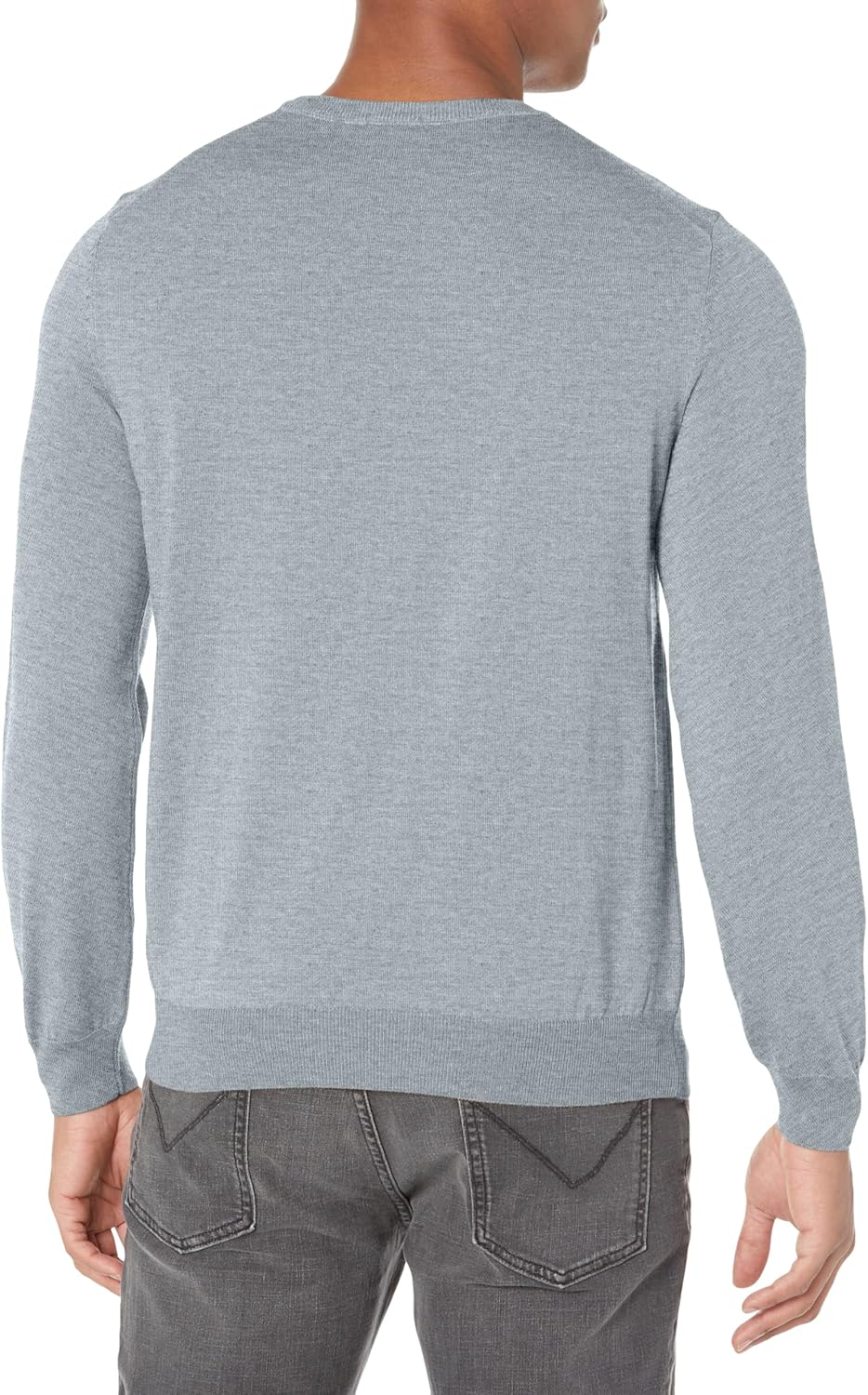 BOSS Мужской свитер с круглым вырезом и ребристыми манжетами, Light Melange Grey — фото 2