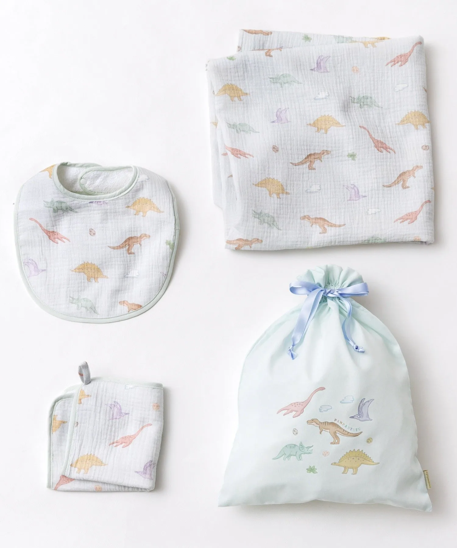 Подарочный набор из 4 предметов: пеленка из марли. Panpantutu, Vintage Dinosaur