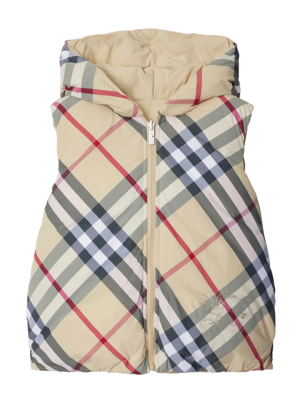 

Двусторонний дутый жилет в клетку BURBERRY KIDS, нейтральный