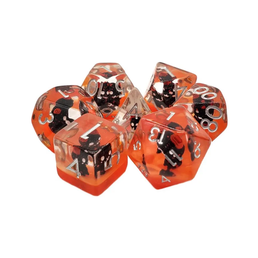 

Poly Set Demon — красный с серебром (7), Acrylic-Resin Dice - Infused