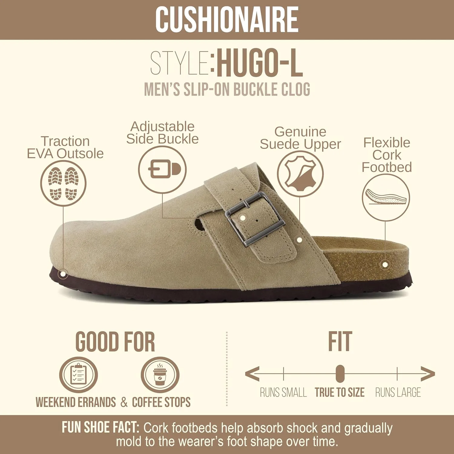 CUSHIONAIRE Hugo Мужские сабо из настоящей замши и кожи - удобные шлепанцы с пряжкой и закрытым носком — фото 4