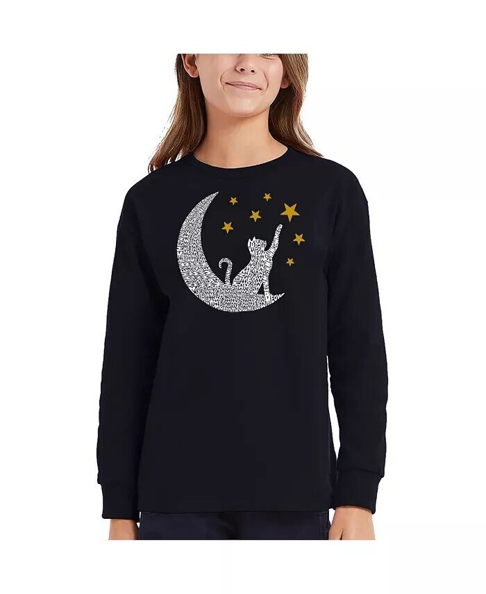 

Футболка с длинным рукавом для девочек Cat Moon Word Art La Pop Art, черный