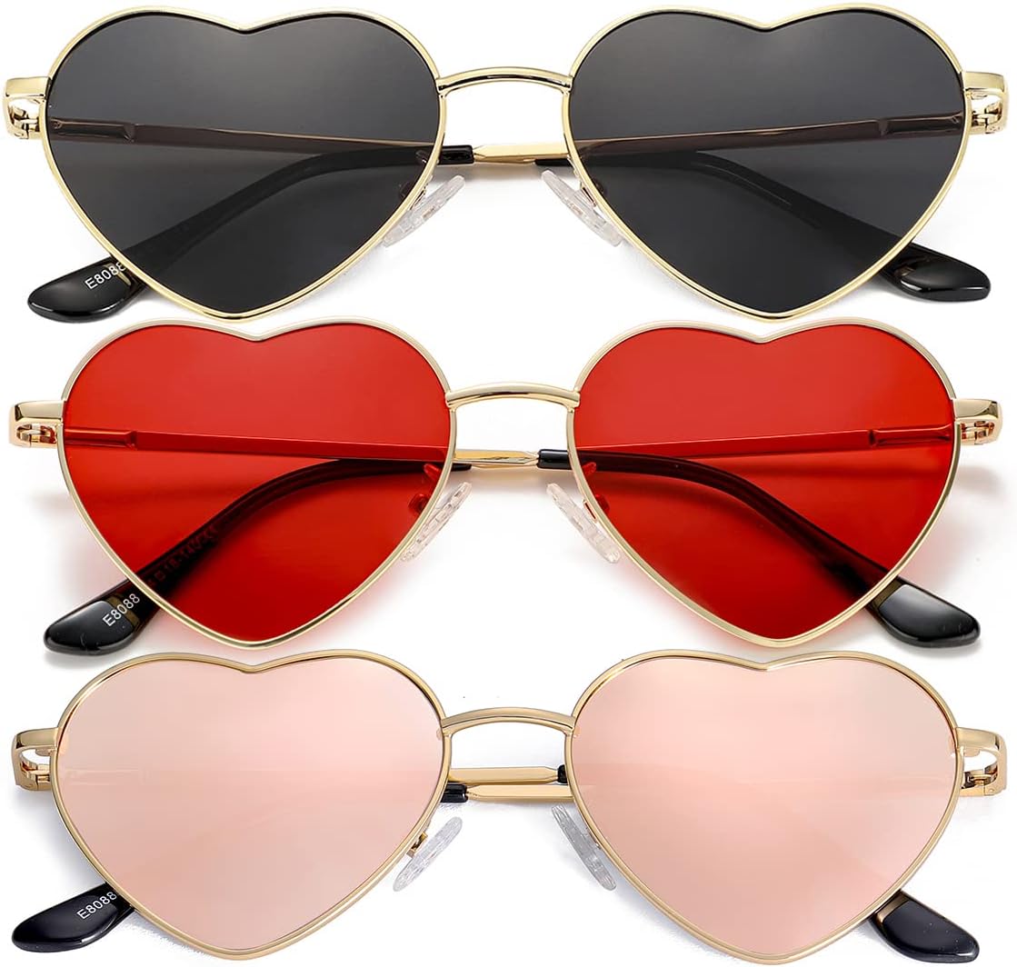 

Женские поляризованные солнцезащитные очки JOVAKIT в форме сердца, модный стиль, металлическая оправа, линзы с защитой от УФ-излучения UV400, Z4 Three Pack: (Gold/Grey + Gold/Red + Gold/Pink Mirror)