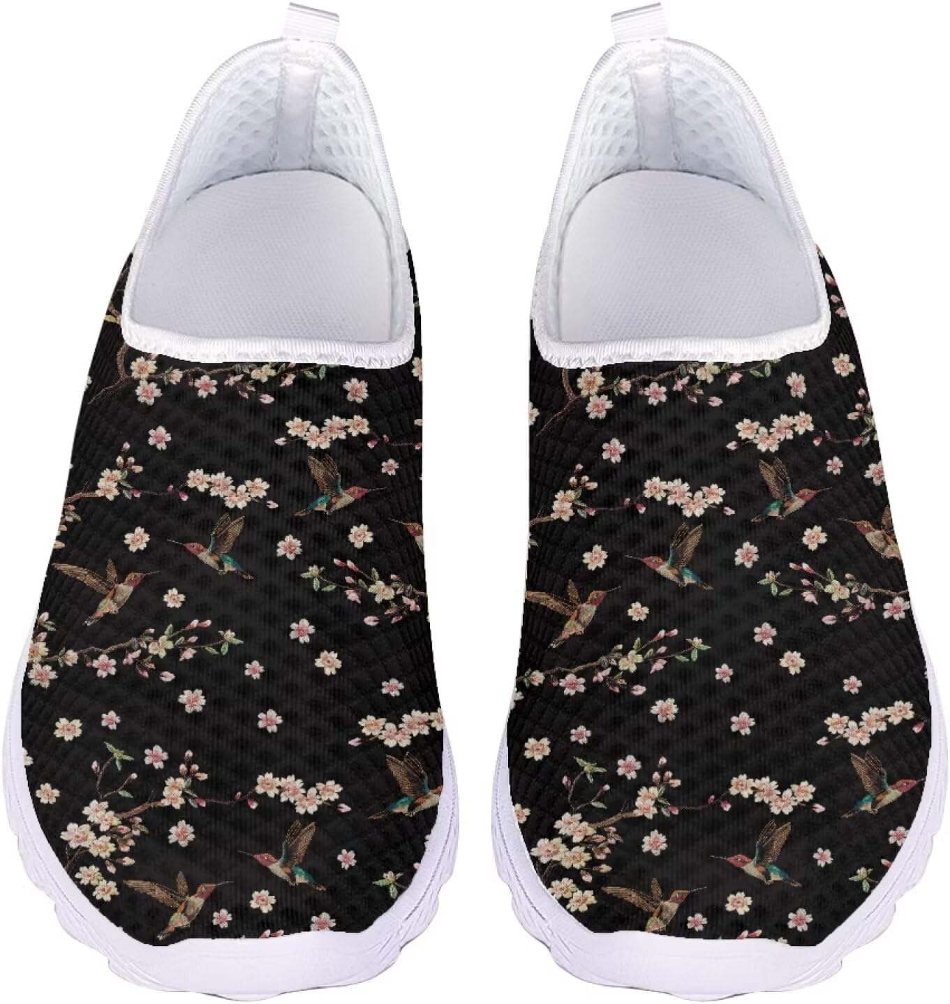 

Кроссовки Jeiento Slip On для женщин и мужчин с широким носком, легкие спортивные кроссовки из сетки, женские мягкие слипоны, Hummingbirds Flower