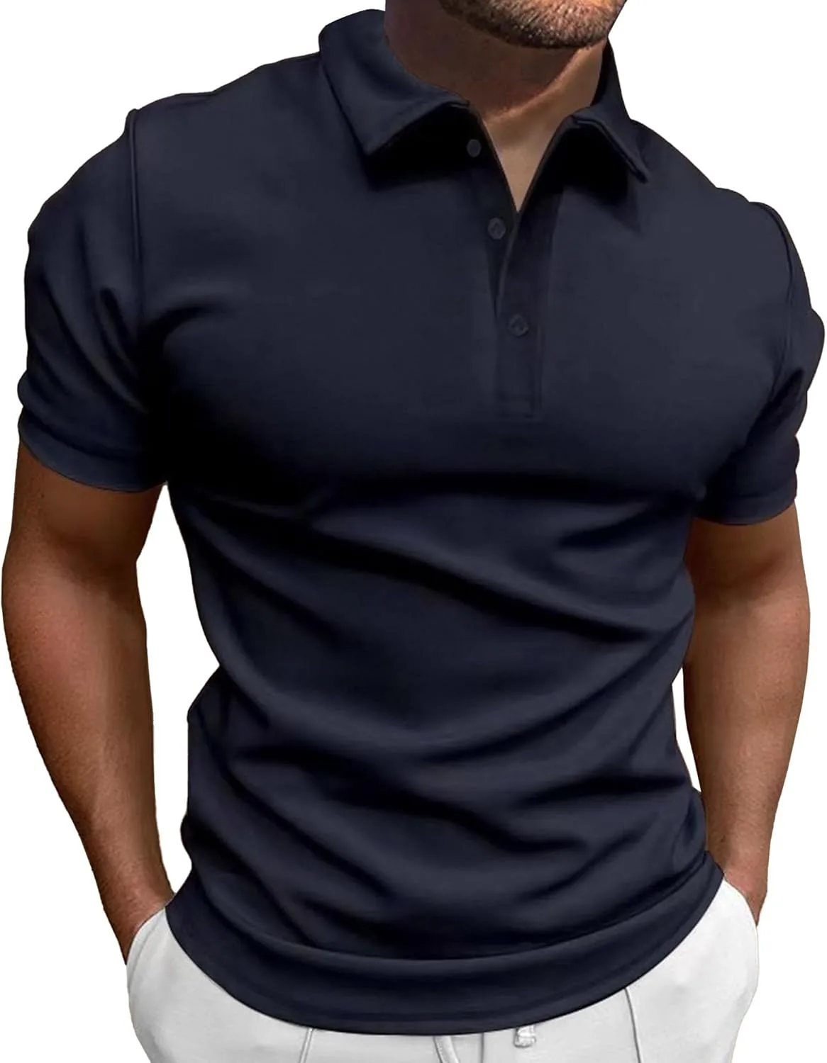 Мужская футболка Henley Slim Fit с ребристым узором и коротким рукавом