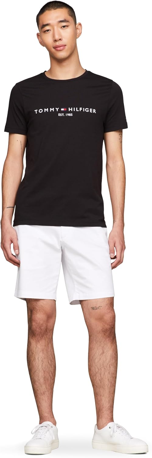 Мужские хлопковые футболки Tommy Hilfiger с коротким рукавом и вышитым логотипом, Jet Black — фото 3