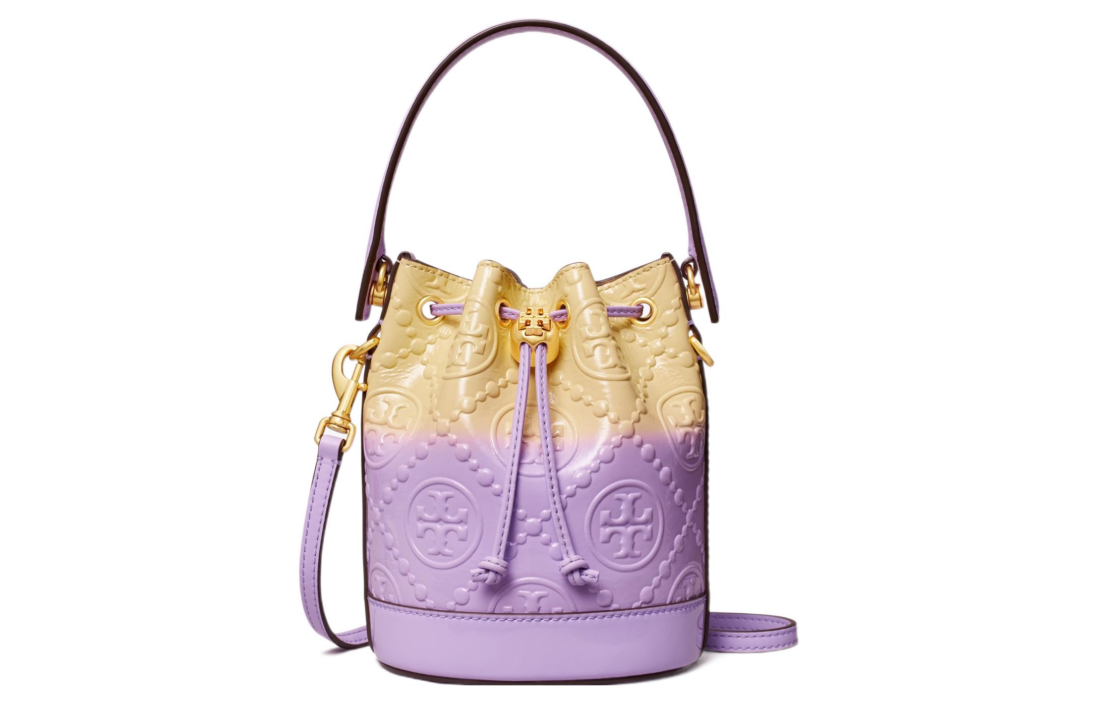 

TORY BURCH Лакированная кожаная сумка-ведро мини женская с градиентным фиолетовым оттенком через плечо на пояс
