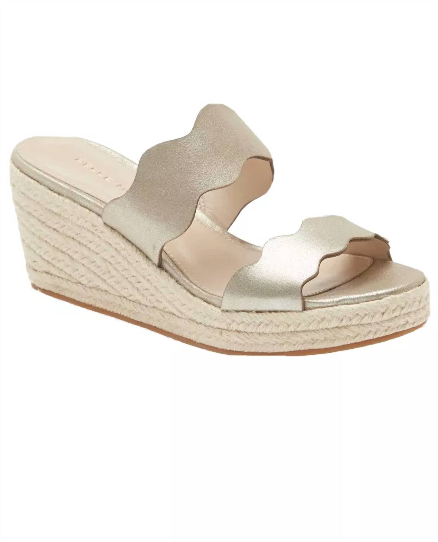 Женские босоножки Krew Wedge из платиново-золотой металлической замши PELLE MODA