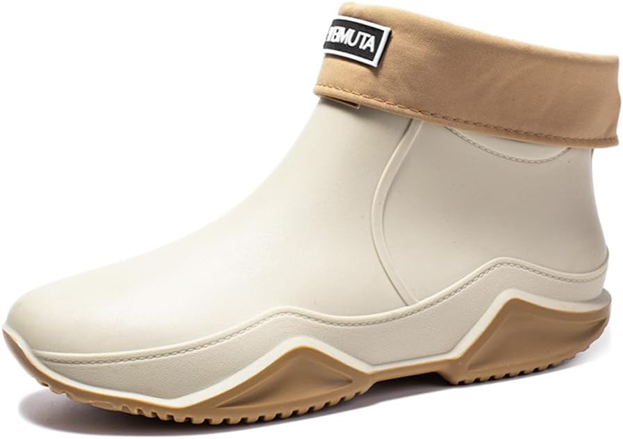 

Женские и мужские дождевые ботинки Rojeam, водонепроницаемые резиновые ботинки Челси, для прогулок на улице, водные ботинки, ботильоны, бежевый