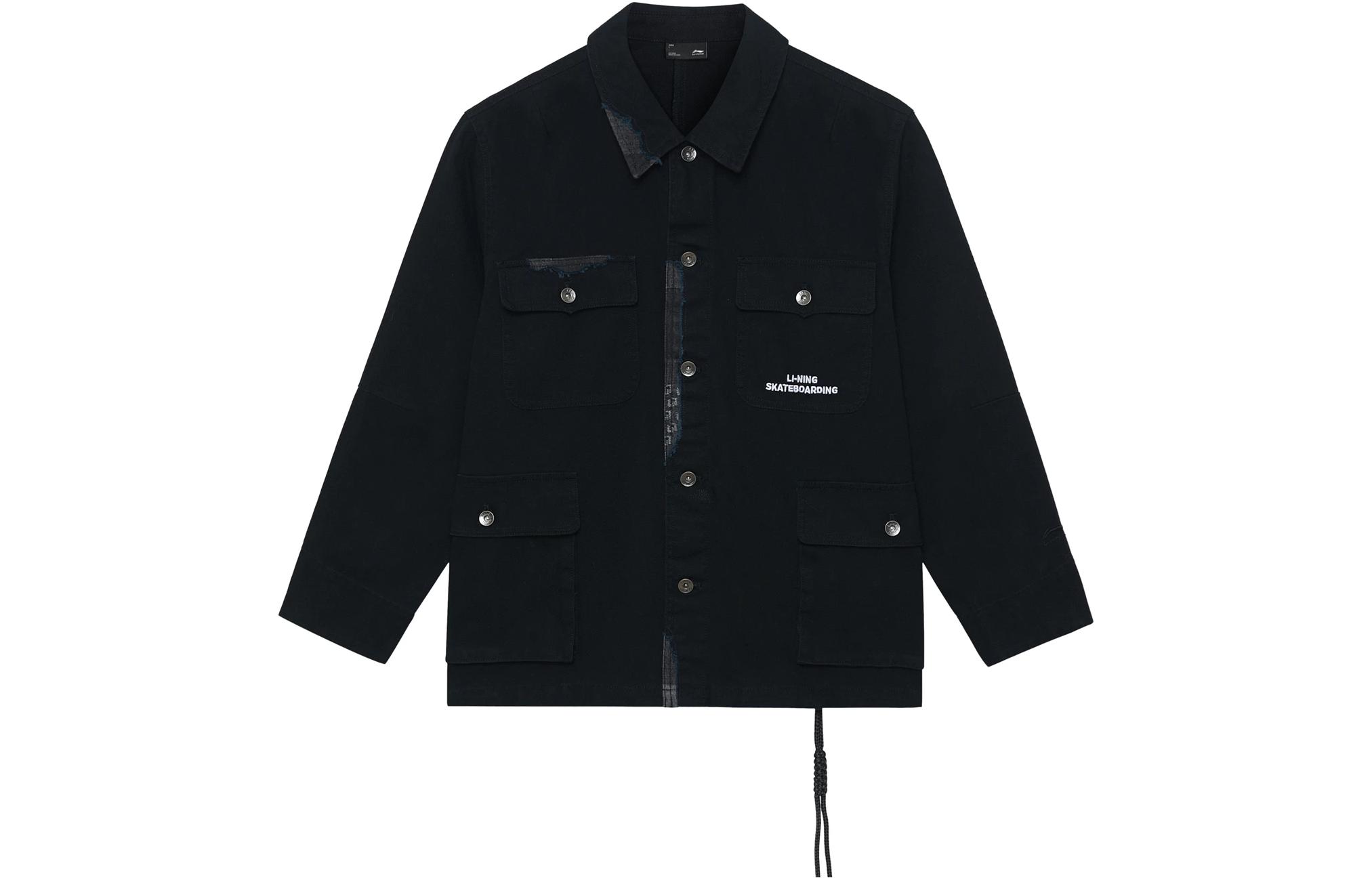 

Li-Ning Куртка Li Ning для мужчин, черный лацкан, умеренная посадка, прочее