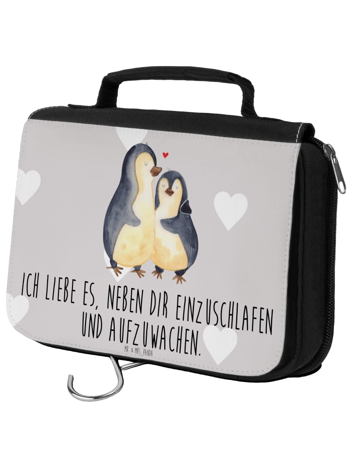 

Косметичка, пингвины засыпают, надпись серыми пастельными тонами Mr. & Mrs. Panda, пастельно-серый