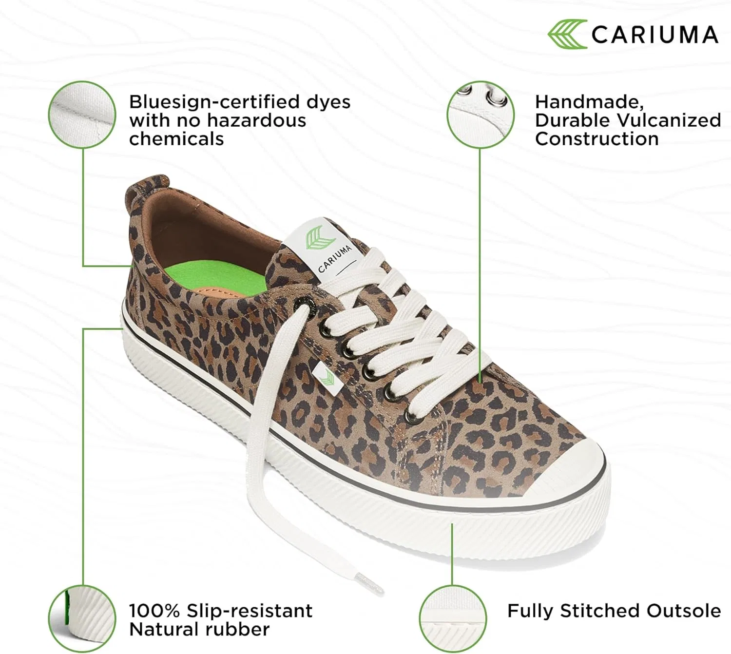 Кроссовки Cariuma OCA Low Suede, удобная мужская обувь, легкая и экологичная, универсальная повседневная обувь со 100% веганской стелькой, резиновая подошва, леопард — фото 4