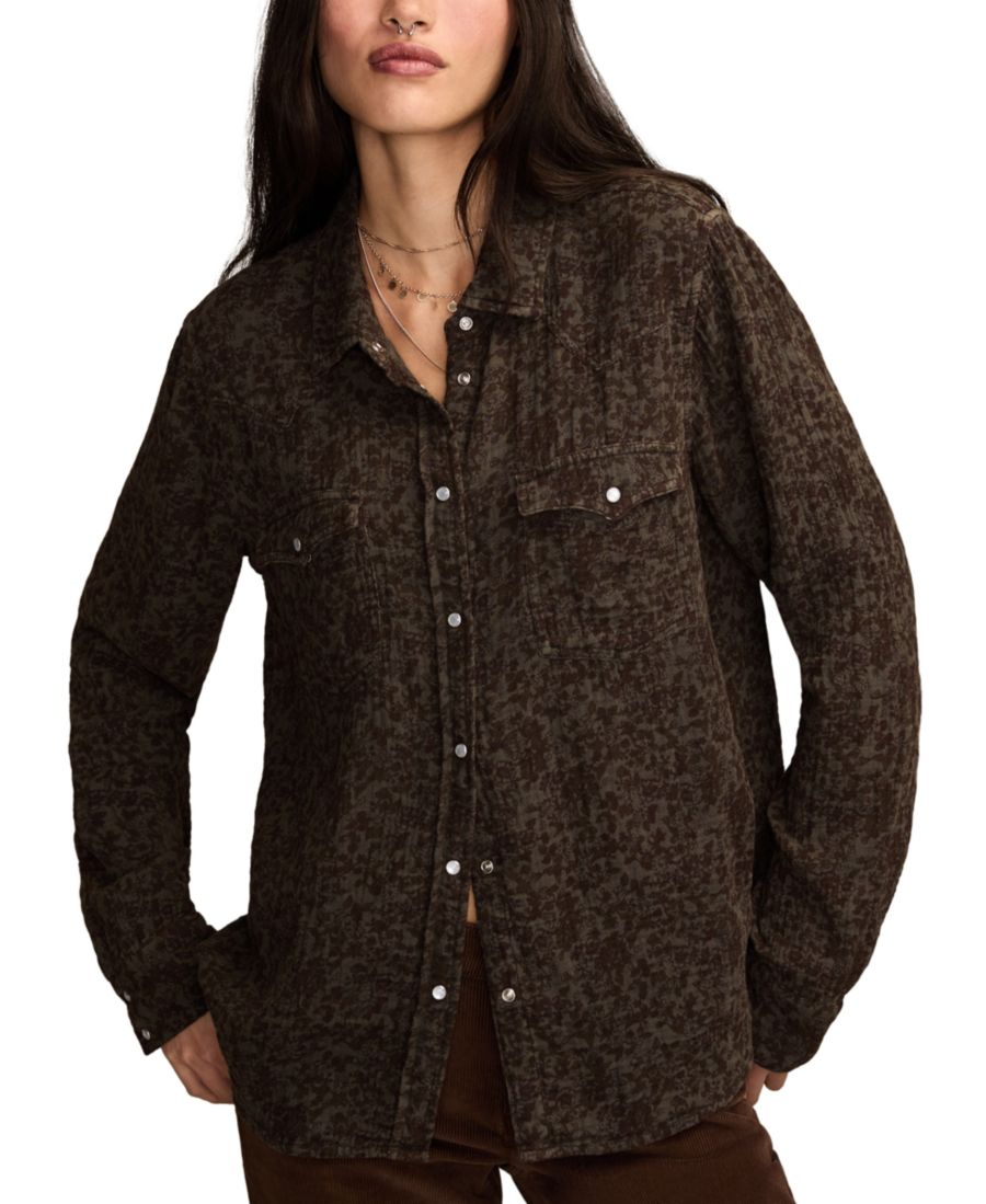 

Женская блузка в западном стиле с принтом и пуговицами Lucky Brand, Black Multi