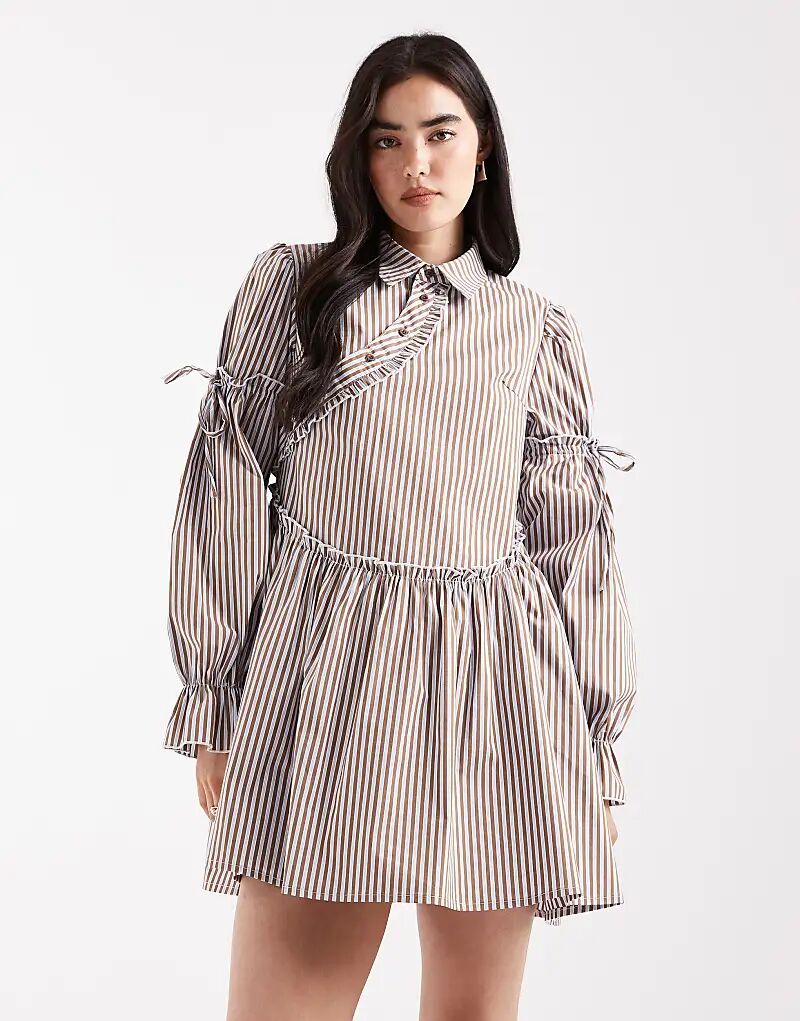 

Асимметричное мини-платье-рубашка Daisy Street с длинными рукавами и застежкой на пуговицы в розово-коричневую полоску