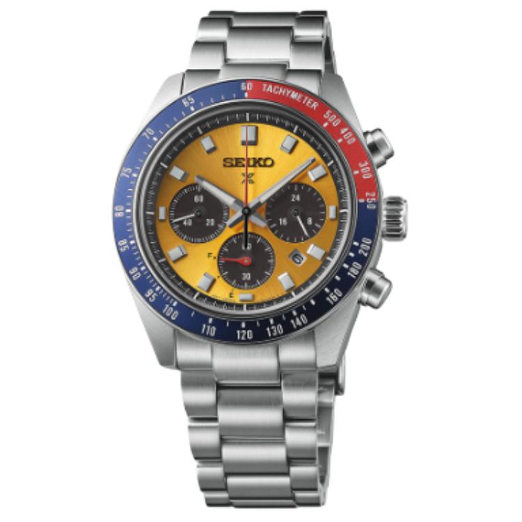 

Кварцевые часы Seiko с солнечным механизмом на стальном браслете 41,4 мм, мужские, с желтым циферблатом