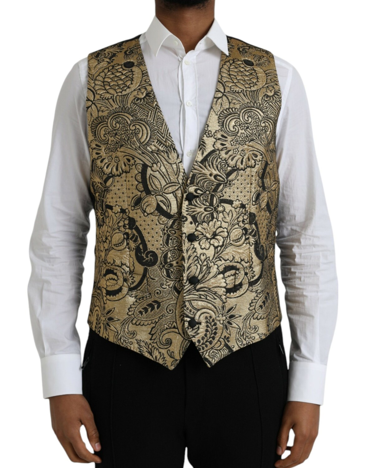 

Жилет из жаккарда с золотым цветочным узором, формальный жилет Dolce & Gabbana