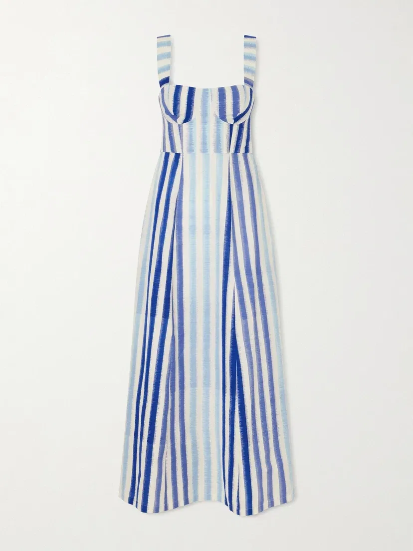 Миди-платье из хлопка Azzurra Ikat в полоску Emporio Sirenuse, синий